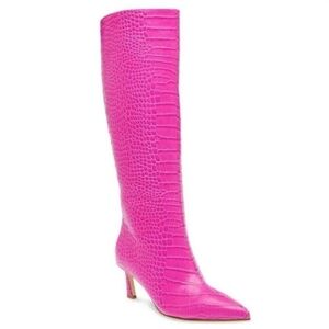 Steve Madden Pink Croc-Embossed Knee-High Boots Size 6.5M